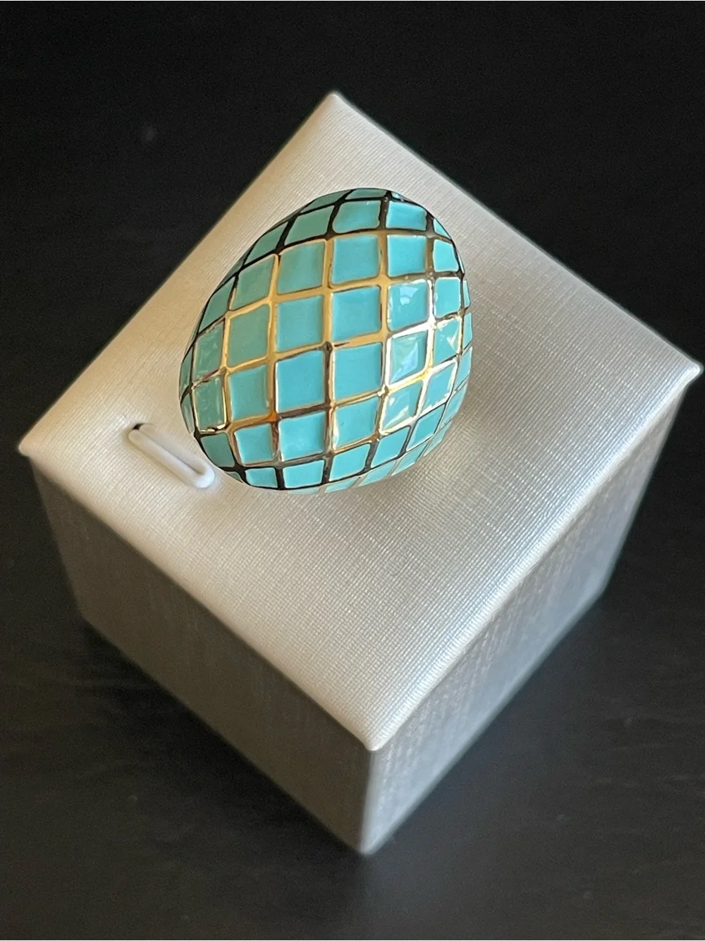 Turquoise Enamel dome Ring .